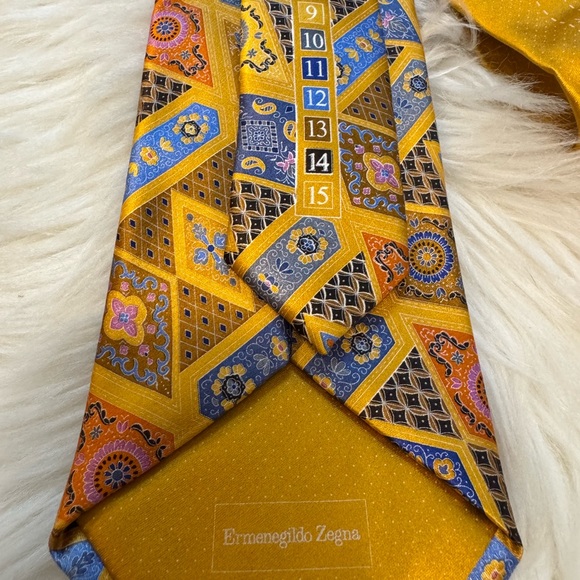Ermenegildo Zenga Quindici Yellow and Blue Geometric Tie - Picture 8 of 12